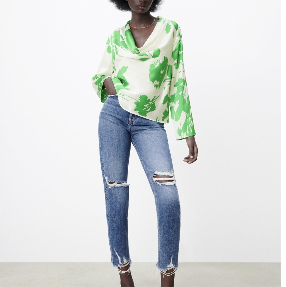 ZARA LIMITED EDITION FLOWY NECKLINE PRINTED TOP